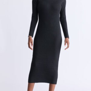 Jaida Women's Long Sleeve Rib Knit Dress. Black - SD0004F