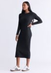 Jaida Women's Long Sleeve Rib Knit Dress. Black - SD0004F