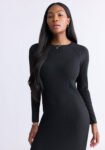 Jaida Women's Long Sleeve Rib Knit Dress. Black - SD0004F