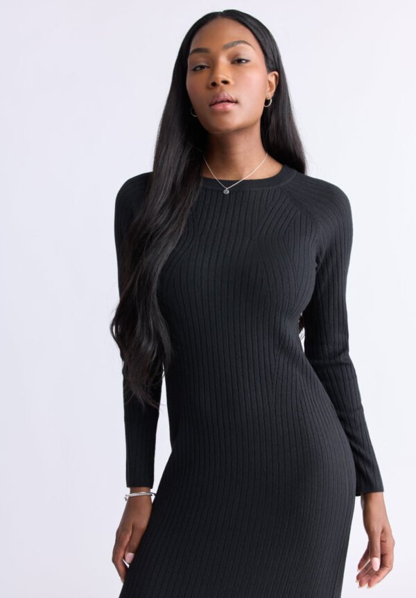 Jaida Women's Long Sleeve Rib Knit Dress. Black - SD0004F