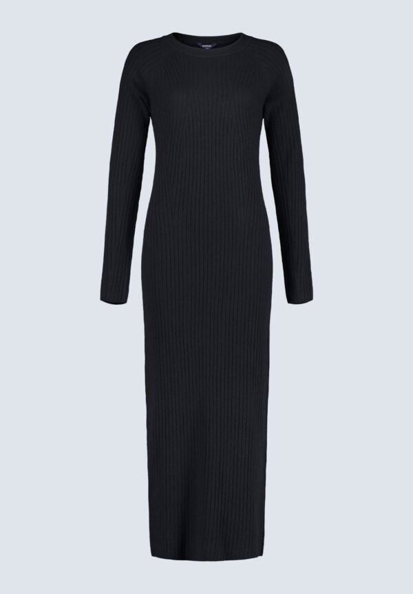 Jaida Women's Long Sleeve Rib Knit Dress. Black - SD0004F