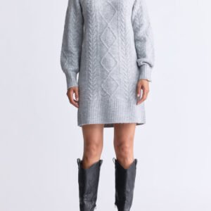 Levelle Women's Cable Knit Turtleneck Sweater Dress. Grey - SD0005H