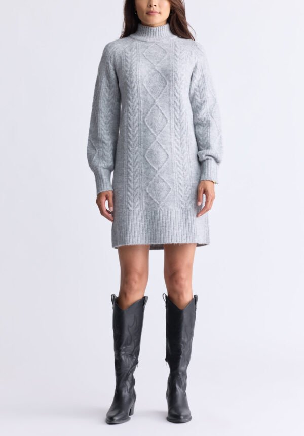 Levelle Women's Cable Knit Turtleneck Sweater Dress. Grey - SD0005H