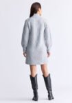 Levelle Women's Cable Knit Turtleneck Sweater Dress. Grey - SD0005H