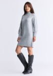 Levelle Women's Cable Knit Turtleneck Sweater Dress. Grey - SD0005H