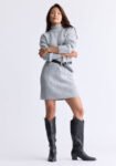 Levelle Women's Cable Knit Turtleneck Sweater Dress. Grey - SD0005H