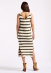 Orindella Women's Sleeveless Striped Knit Midi Dress. Beige & Olive - SD0010P