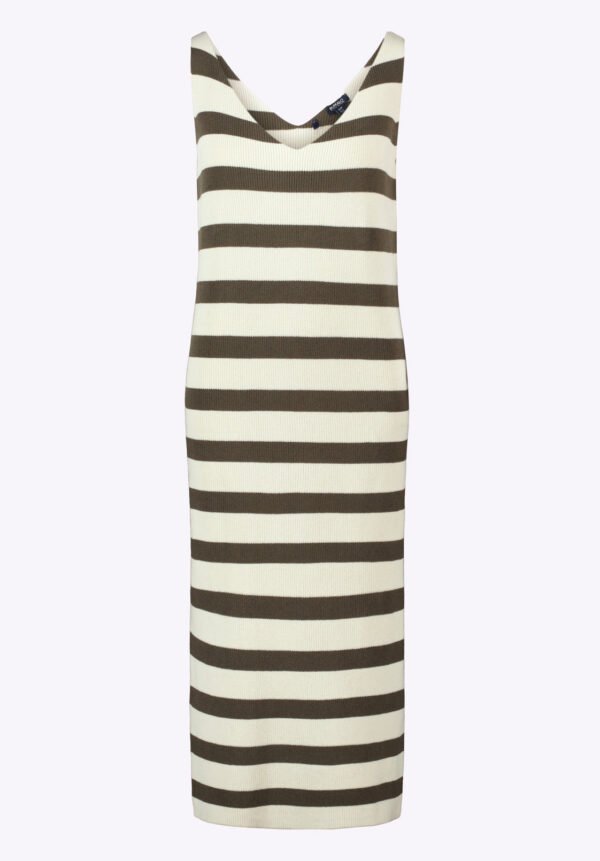 Orindella Women's Sleeveless Striped Knit Midi Dress. Beige & Olive - SD0010P