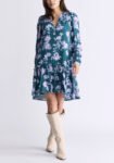 Dovie Women's Long-Sleeve Knee-Length Ruffle Dress. Green & Purple Floral - WD0057F