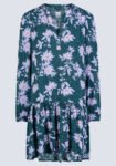 Dovie Women's Long-Sleeve Knee-Length Ruffle Dress. Green & Purple Floral - WD0057F