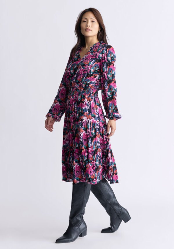 Karrigan Women's Long-Sleeve Midi Dress. Pink Floral - WD0059F