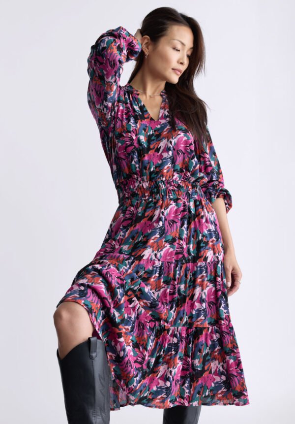 Karrigan Women's Long-Sleeve Midi Dress. Pink Floral - WD0059F