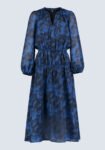 Virlen Women's Long Sleeve Tie-neck Printed Midi Dress. Navy - WD0062F