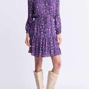 Rochelle Women's Floral Print Long-Sleeve Dress. Purple - WD0064H