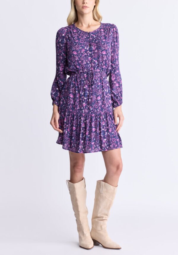 Rochelle Women's Floral Print Long-Sleeve Dress. Purple - WD0064H