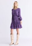 Rochelle Women's Floral Print Long-Sleeve Dress. Purple - WD0064H