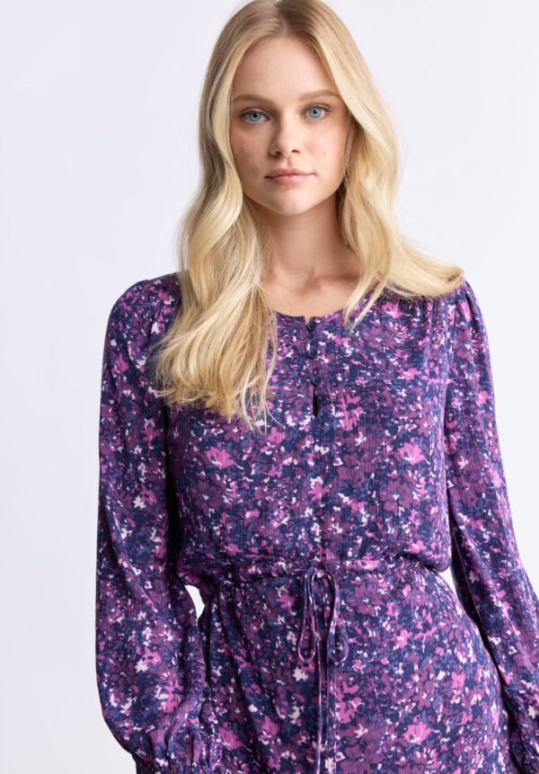 Rochelle Women's Floral Print Long-Sleeve Dress. Purple - WD0064H