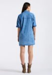 Freida Women's Long-Sleeve Button-Up Shirt Dress. Classic Vintage Blue - WD0069P