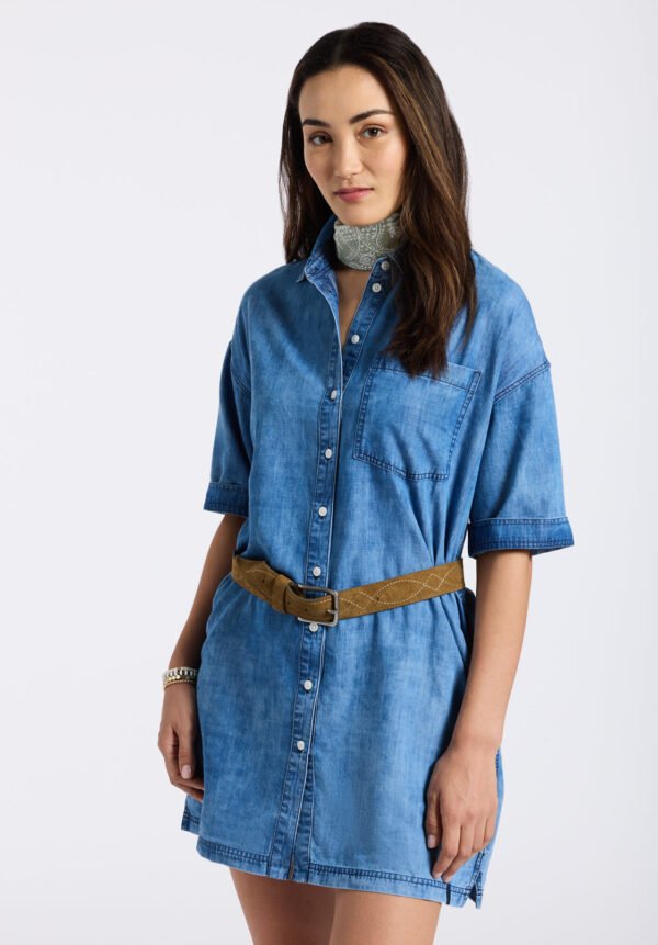 Freida Women's Long-Sleeve Button-Up Shirt Dress. Classic Vintage Blue - WD0069P