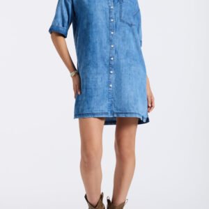 Freida Women's Long-Sleeve Button-Up Shirt Dress. Classic Vintage Blue - WD0069P