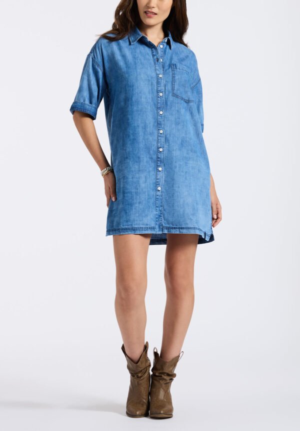 Freida Women's Long-Sleeve Button-Up Shirt Dress. Classic Vintage Blue - WD0069P