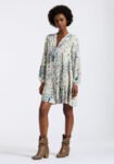 Darya Women's Boho-Print Long-Sleeve Mini Dress with Button Front and Tiered Hem. Paisley - WD0089P