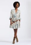 Darya Women's Boho-Print Long-Sleeve Mini Dress with Button Front and Tiered Hem. Paisley - WD0089P