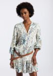 Darya Women's Boho-Print Long-Sleeve Mini Dress with Button Front and Tiered Hem. Paisley - WD0089P