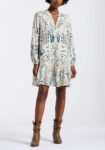 Darya Women's Boho-Print Long-Sleeve Mini Dress with Button Front and Tiered Hem. Paisley - WD0089P